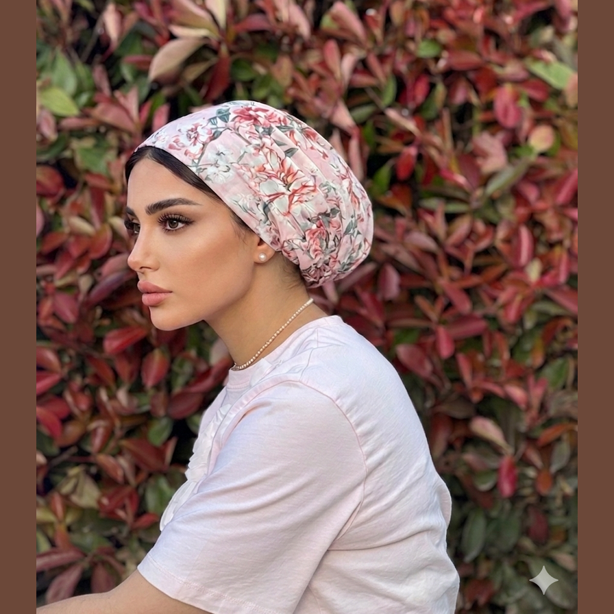 MIMOUNT COUTURE dusty pink floral gauze turban side profile