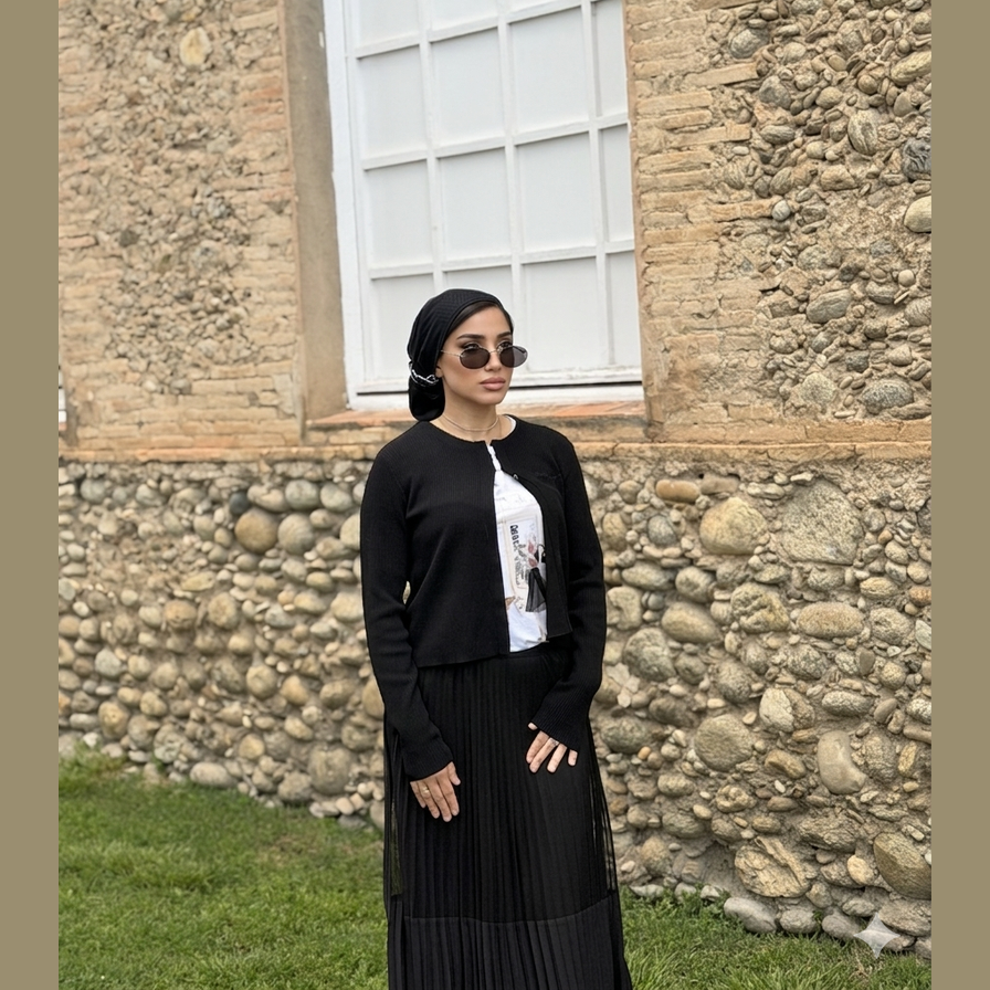MIMOUNT COUTURE black gauze turban full body look with cardigan