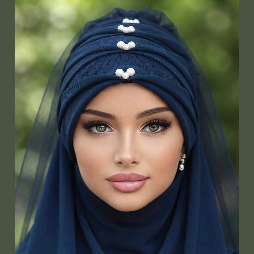 Sapphire Pearl - Turbante de ocasión especial con microperlas