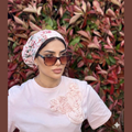 MIMOUNT COUTURE dusty pink floral gauze turban front close-up
