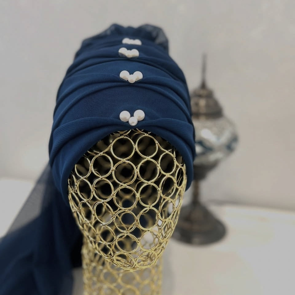 Sapphire Pearl - Turbante de ocasión especial con microperlas