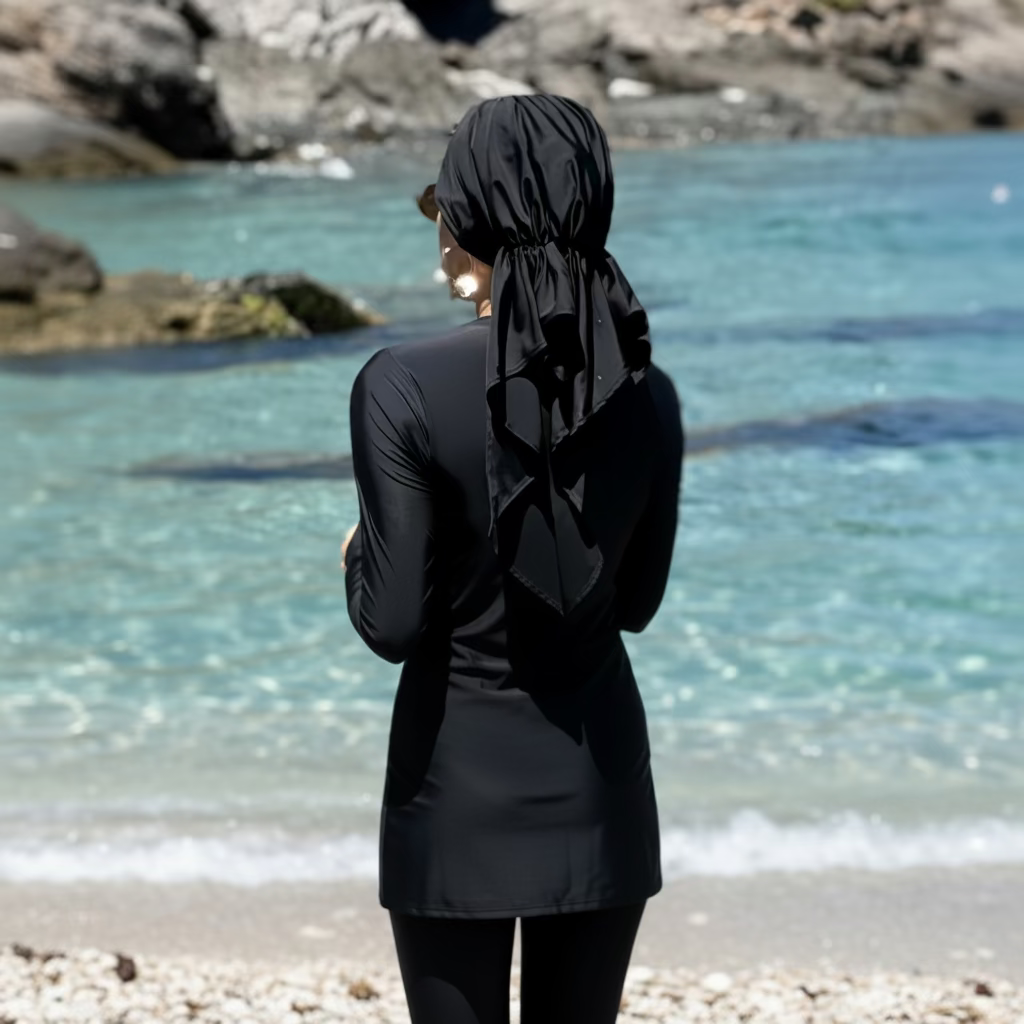 MIMOUNT COUTURE black quick-dry turbante head wrap on beach