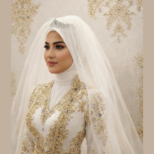Hijab de novia con tiara y velo largo - Amani Bridal Veil - Mimount Couture